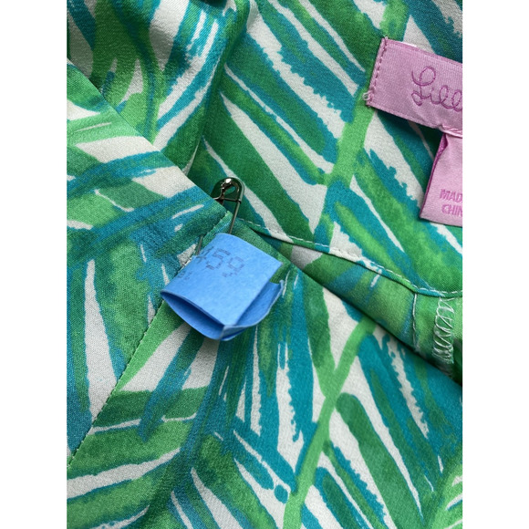 Lilly Pulitzer Pants Womens 4 Green Elephant Print Silk Wide Leg Side Zip 25053 - Picture 10 of 16